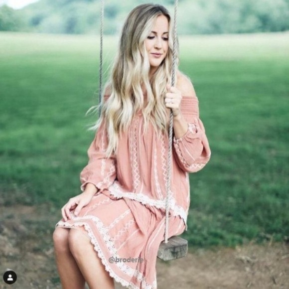 ANTHROPOLOGIE FLOREAT Orchard Off the Shoulder Drop Waist Dress Rose Blush sz M - Picture 4 of 10